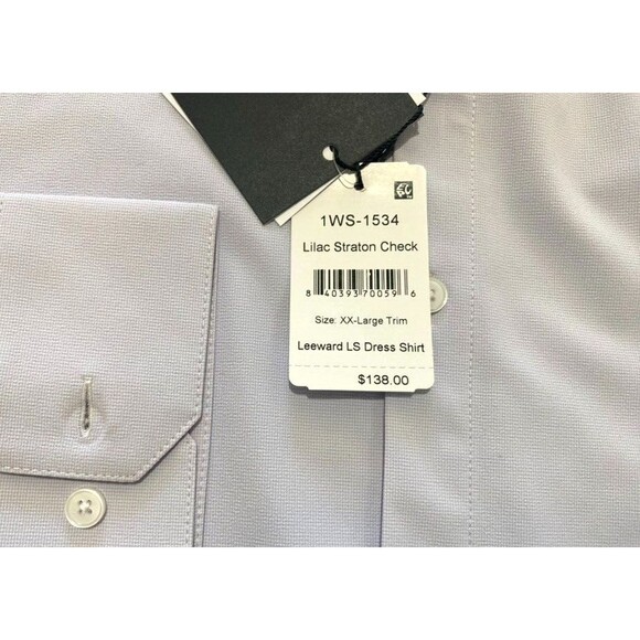 Mizzen + Main Leeward Mens XXL Trim Stretch Long Sleeve Micro Check Lilac Shirt - Picture 4 of 9